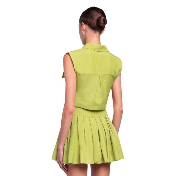 OW Collection Mira Boxy Vest & Pleats Skirt Set Moss Womens Size Small - Picture 3 of 12